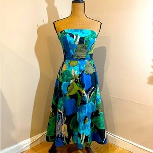 Anthropologie strapless blue floral dress size 6
